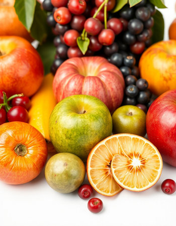 Fresh fruits isolated on a white background. Healthy food.