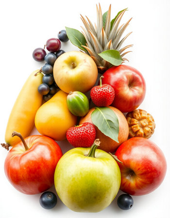 Fruits and vegetables isolated on a white background. Healthy food.の写真素材