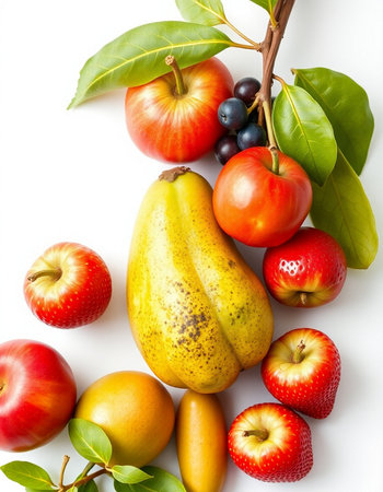 Fruits on a white background. Apple, pear, grapes, pears.