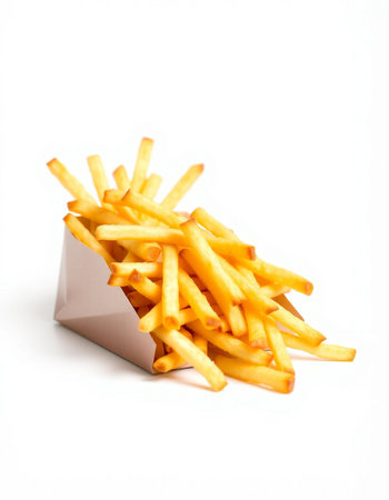 French fries in paper box isolated on white background with clipping path.