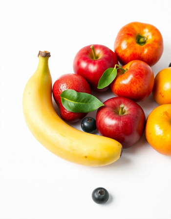 Fruits isolated on white background. Healthy food concept. Close up.