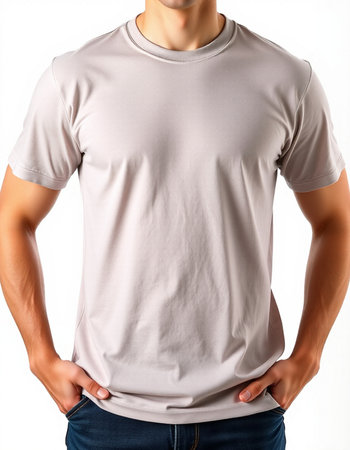 Men's blank t-shirt on a mannequin on a white backgroundの写真素材