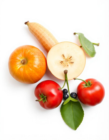 Fresh fruits and vegetables isolated on white background. Healthy food concept.の写真素材