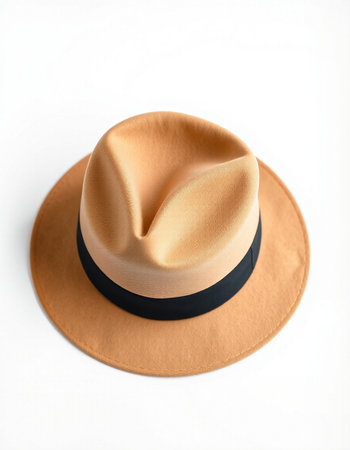 Stylish hat isolated on white background. Fashionable hat. Top view.の写真素材