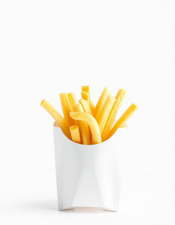 French fries in paper box isolated on white background, clipping path included