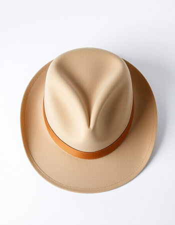 Beige hat on a white background. View from above, isolatedの写真素材