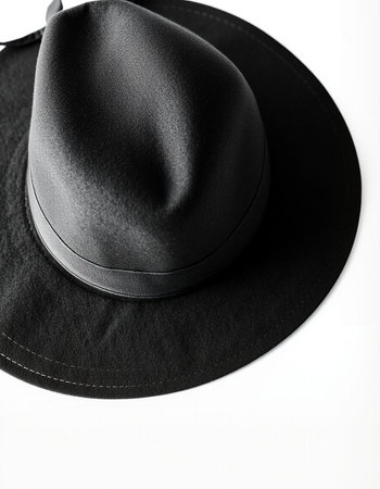 Black hat on a white background. Close-up. Isolate.の写真素材