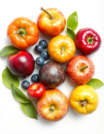 Fresh fruits and vegetables isolated on white background. Healthy food concept.の写真素材