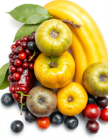Fresh fruits and vegetables isolated on white background. Healthy food concept.の写真素材