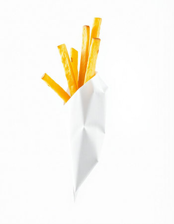 French fries in paper bag isolated on white background with clipping path.