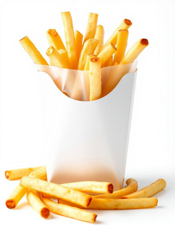 French fries in paper box isolated on white background with clipping path.