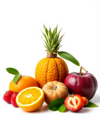 Fresh fruits isolated on white background. Healthy food concept. Fruit background.の写真素材