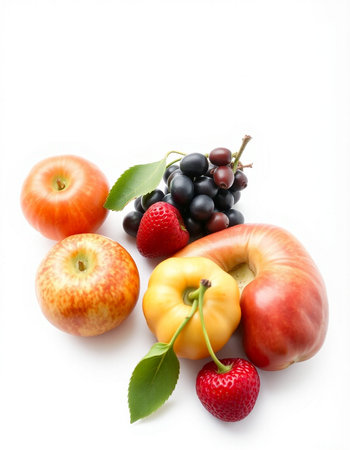 Fruits and berries isolated on a white background. Healthy food.の写真素材