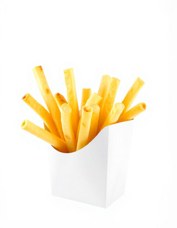 French fries in paper box isolated on white background, clipping path included