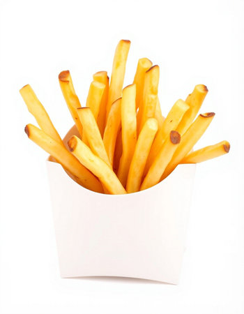 French fries in paper box isolated on white background with clipping path.