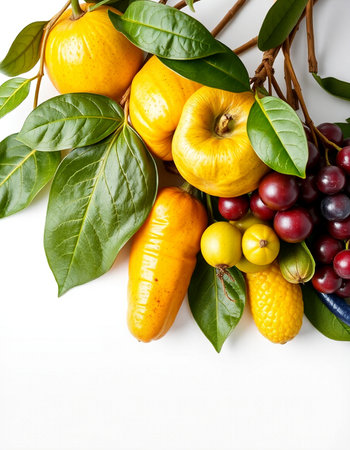 Fruits and vegetables on a white background. Healthy eating concept.の写真素材