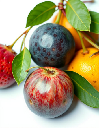 Fresh fruits on a white background. Close-up. Selective focus.の写真素材