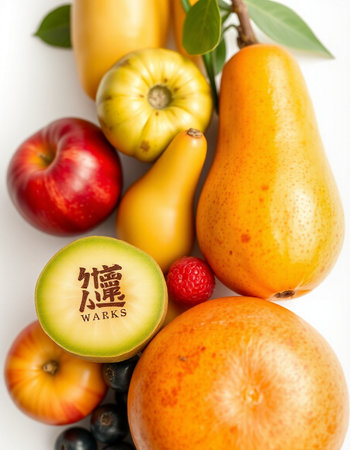 Fresh fruits and vegetables isolated on white background. Shallow dof.の写真素材