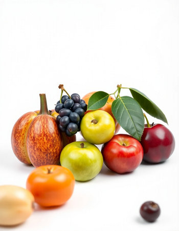 Fruits and vegetables isolated on white background. Healthy food concept.の写真素材