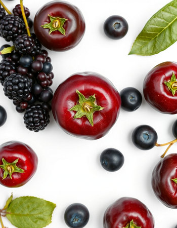 Cherries, blackberries and cherries isolated on white backgroundの写真素材