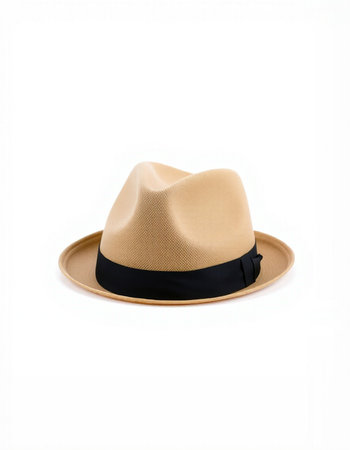 Beige hat isolated on white background with clipping path and shadow.の写真素材