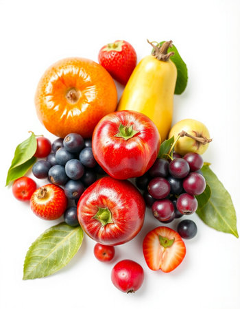 Fruits and vegetables isolated on white background. Healthy food concept.の写真素材