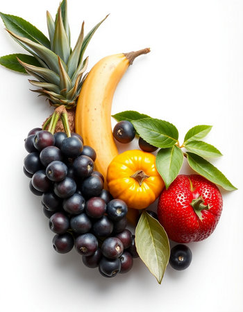 Fruits and vegetables isolated on a white background. Healthy food.