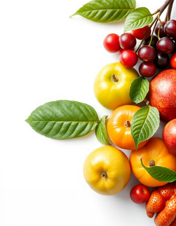 Fresh fruits and vegetables isolated on white background. Healthy food concept.の写真素材