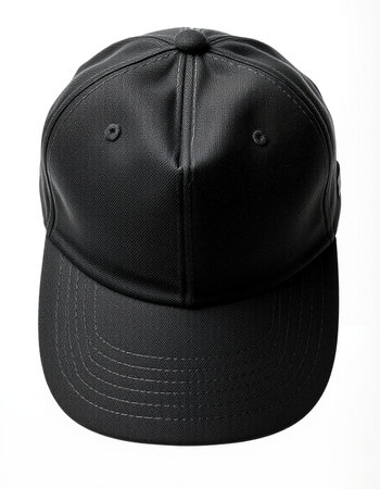 Black baseball cap isolated on white background. Side view. Close-up.の写真素材