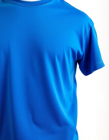 Blue t-shirt on a mannequin on a white backgroundの写真素材