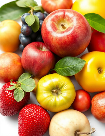 Fruits and vegetables isolated on white background. Healthy food concept.