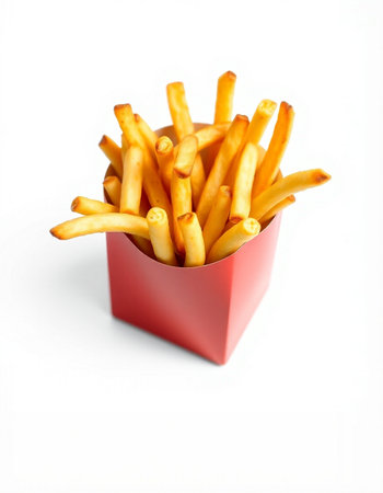 French fries in red box isolated on white background with clipping path.