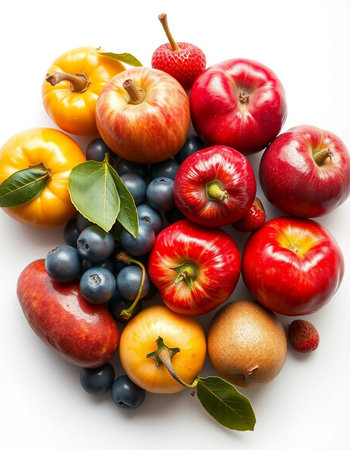 Fresh fruits and vegetables isolated on white background. Healthy food concept.の写真素材