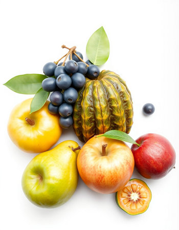 Autumn fruits isolated on a white background. Healthy food concept.