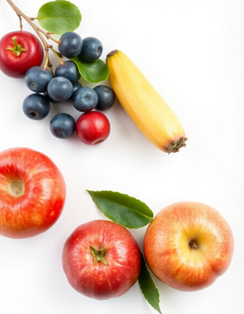 Fresh fruits and vegetables isolated on white background. Healthy food concept.の写真素材