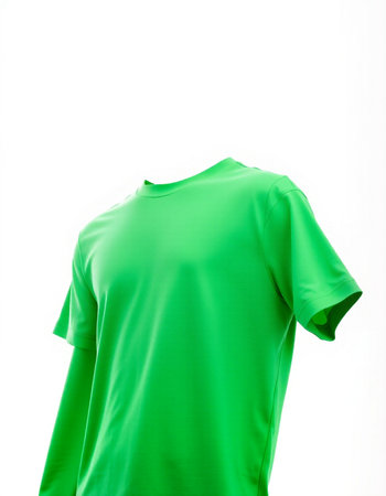 Green t-shirt on a mannequin isolated on white backgroundの写真素材