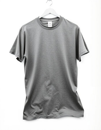 Grey t-shirt on a hanger isolated on a white backgroundの写真素材