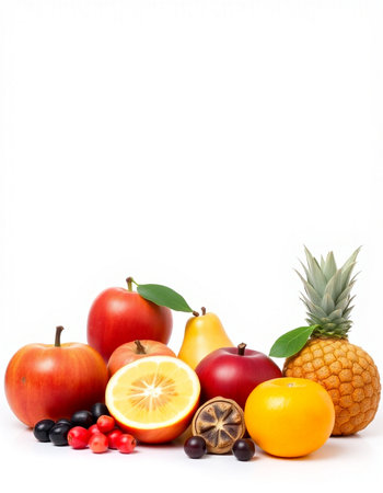 Fruits isolated on white background. Healthy food. Fresh fruits.の写真素材