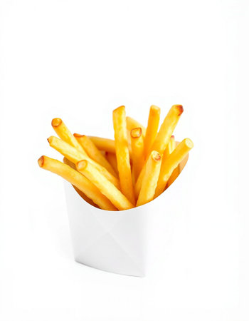 French fries in white box isolated on white background with clipping path.