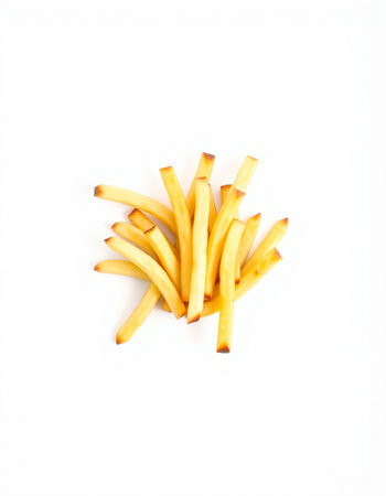 French fries isolated on white background. Top view. Flat lay.