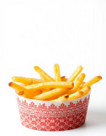 French fries in a bowl on a white background. Selective focus.の写真素材