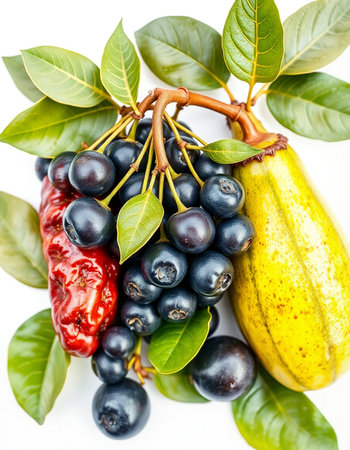 Fresh fruits on a white background. Shallow dof.の写真素材