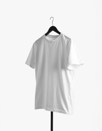 White t-shirt on a hanger isolated on a white backgroundの写真素材