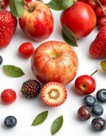 Fruits and berries on a white background. Close-up.の写真素材