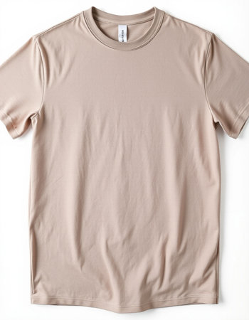 Beige t-shirt isolated on white background. Clipping path includedの写真素材