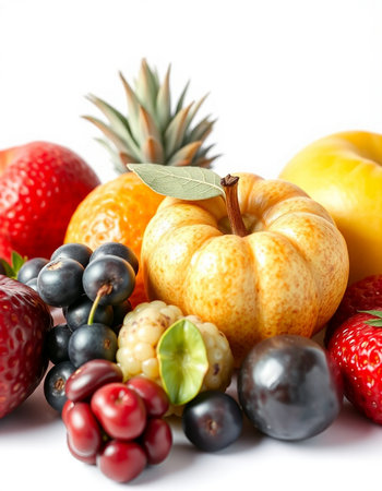 Fresh fruits isolated on white background. Healthy food concept. Close up.の写真素材