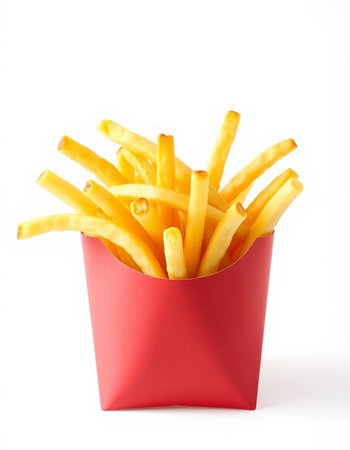 French fries in red box isolated on white background, clipping path included