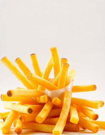 close up of french fries on white background with copy space for textの写真素材