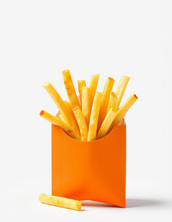 French fries in paper box isolated on white background. 3d render