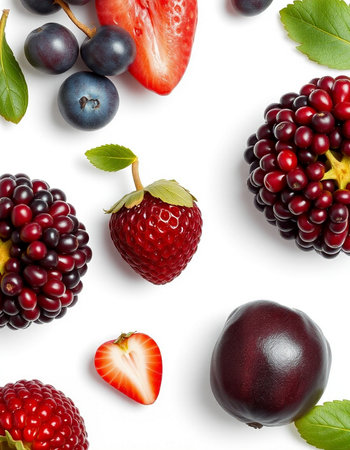 Blackberry, raspberry, blueberry and blackberry on white background